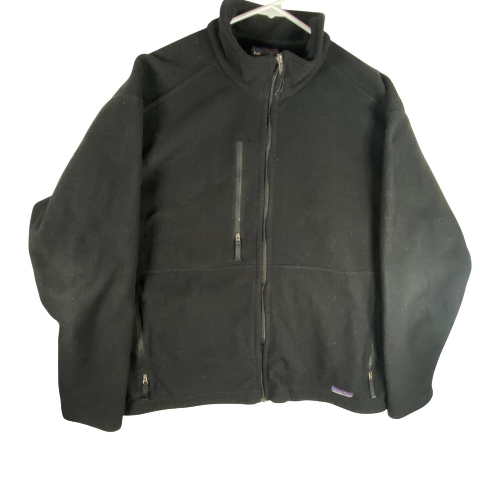 Patagonia Synchilla Jacket Mens XL Black Fleece Full Zip Planet Green Logo